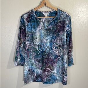 NWOT Christopher & Banks Blue and Purple Mosiac Long Sleeve Top